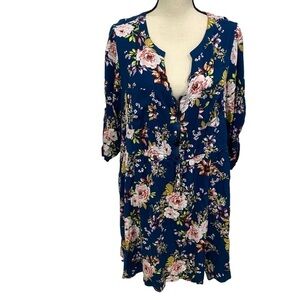 Torrid Midi Blue Pink Floral Dress Size 3 / 3XL